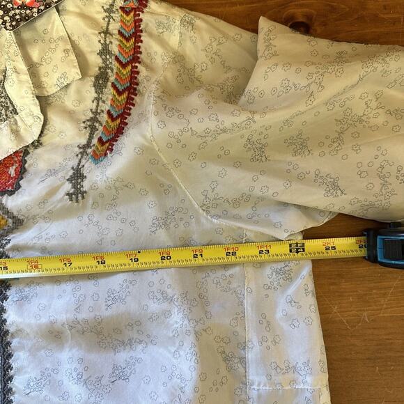 JW Los Angeles Nanoe Embroidered Silk Relaxed Tunic Small Collared South Western - Picture 11 of 12